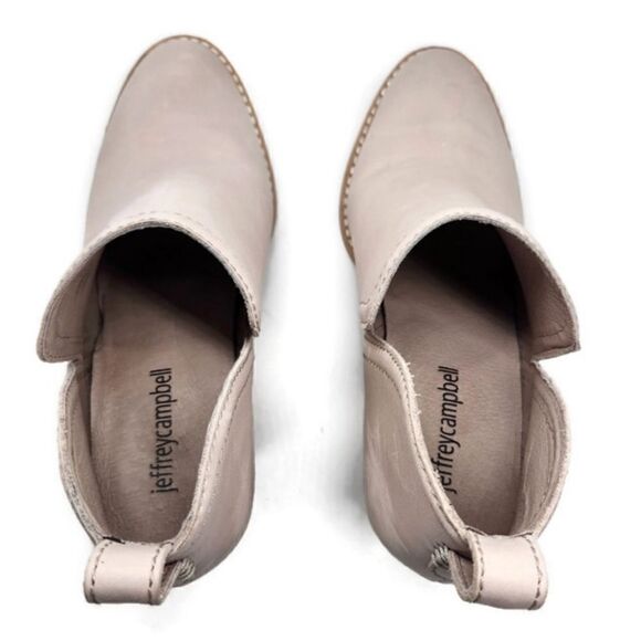 Jeffrey Campbell Rosalee Ivory Leather Stacked Block Heel Pull-On Ankle Boots - Picture 4 of 11